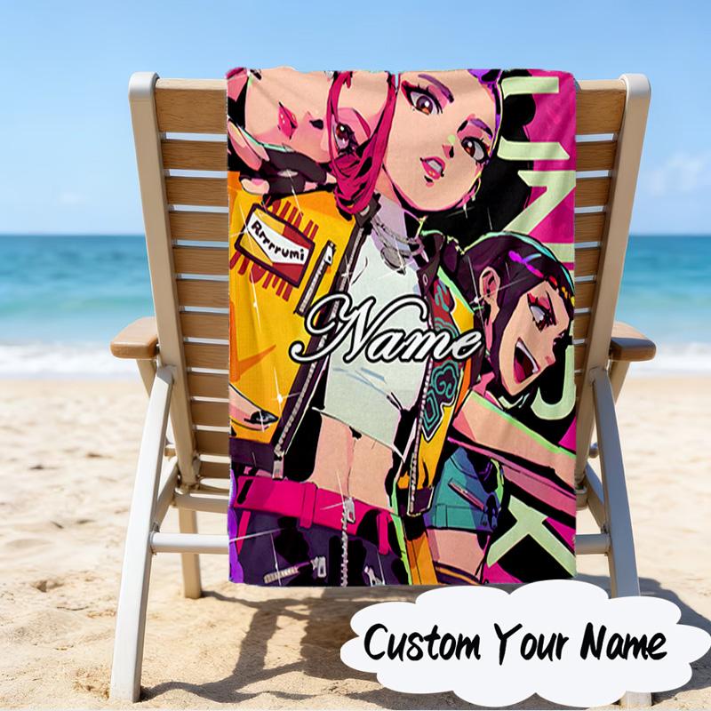 Custom Name Neon Dreamscape K-Pop Microfiber Beach Towel Super Soft & Absorbent for Bath, Beach, Travel Bath Time Accessory, Fan gifts