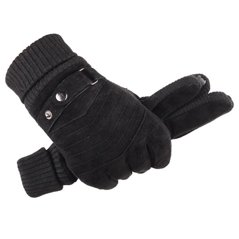 Gloves Men's Winter Cycling Motorcycle Windproof Cold Insulation Warm Leather Touch Screen Anti-Slip Thick Pile Black Gloves