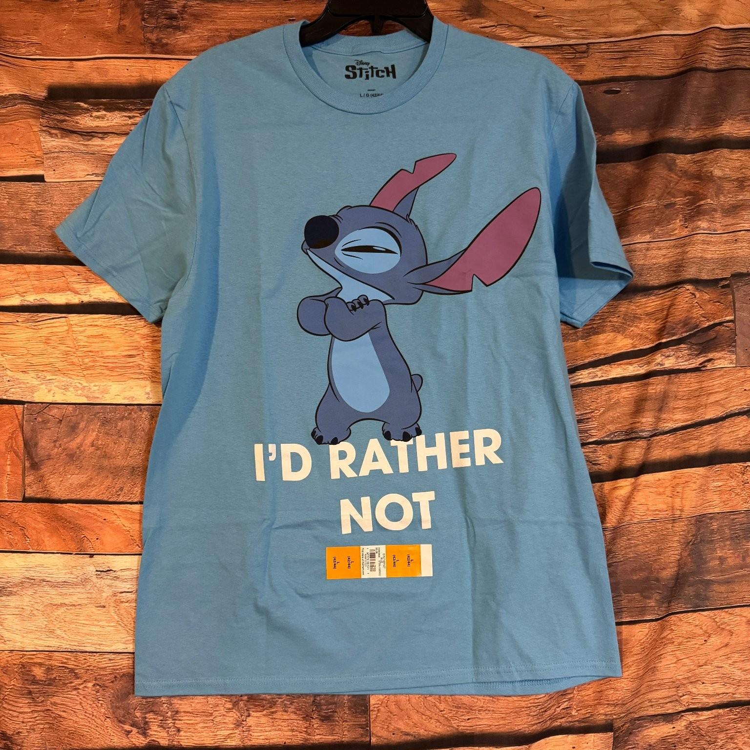 Disney Stitch Men s Blue Large 100% Cotton Graphic Tee I D RATHER NOT Unisex T-Shirt XL