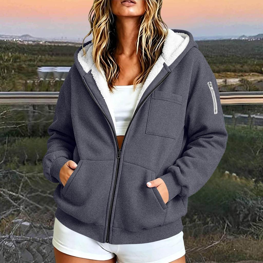 Women's Color Zip Up Hoodie with Pockets, Long Sleeve Casual Jacket