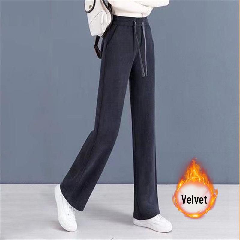 Women's High-Waisted Slimming Corduroy Pants - Narrow/Wide-Leg, Plus Velvet, Autumn/Winter, Long Casual Straight-Leg