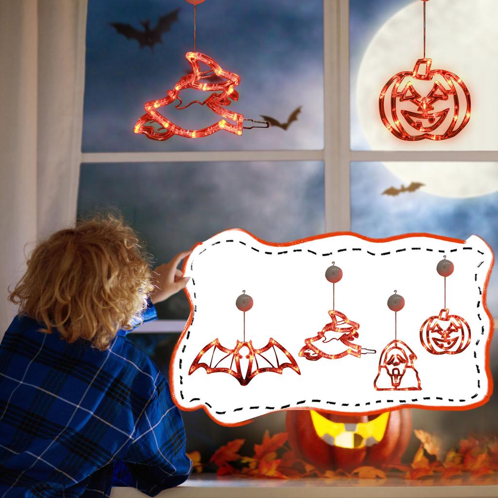 Halloween Dekorationen,  Orange ,  ,  Halloween Fensterlichter mit Saugnapf & Haken, Batteriebetriebene Innenlichter für Halloween Fensterdekorationen