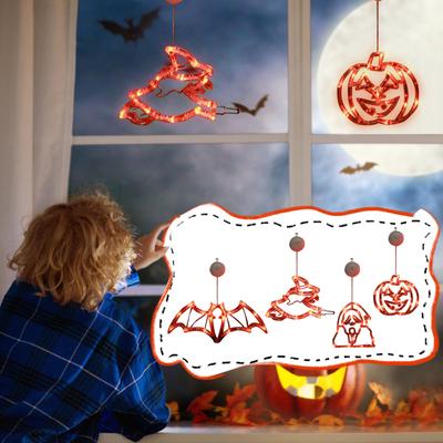 Halloween Decorations, Orange , , Halloween Window Lights With Suction Cup & Hooks, Battery Operated Indoor Lights For Halloween Window Decorations