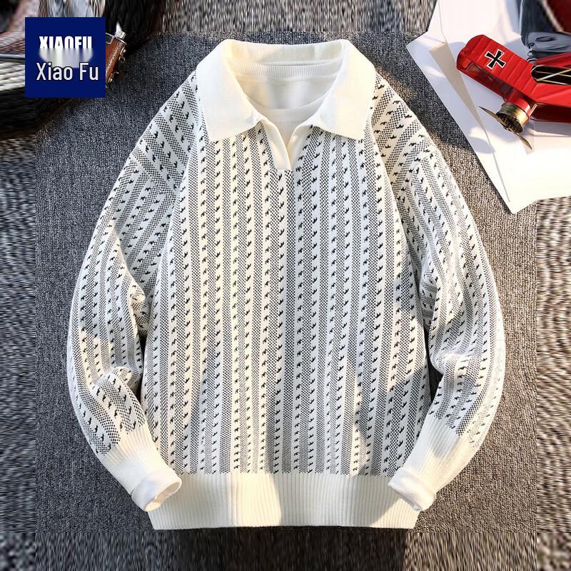 

Men s Winter Striped Lapel Pullover Sweater 2XL