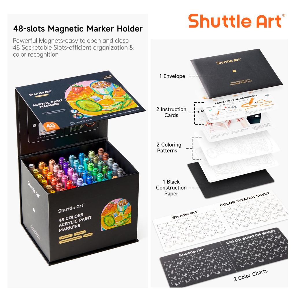 Shuttle Art Acrylic Brush Acrylic Paints for and Includes Storage Perfect for Handmade DIY and Art A Great Markers, 48-Color Set, Direct-Fill Type,