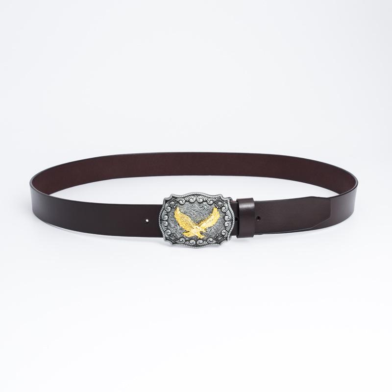 Vintage Cowhide Leather Eagle Belt - Western Cowboy Style for Youth & Stylish Guys