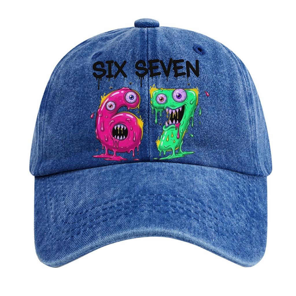 Washed Cotton Baseball Cap With Printed Distressed Soft Top Denim Hat For Men, European And American Retro Hat