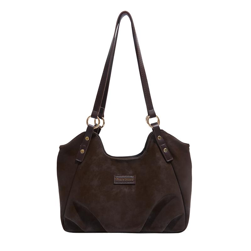 Vintage Suede Handbag Women Commuter Tote Bag Shoulder Underarm Bag