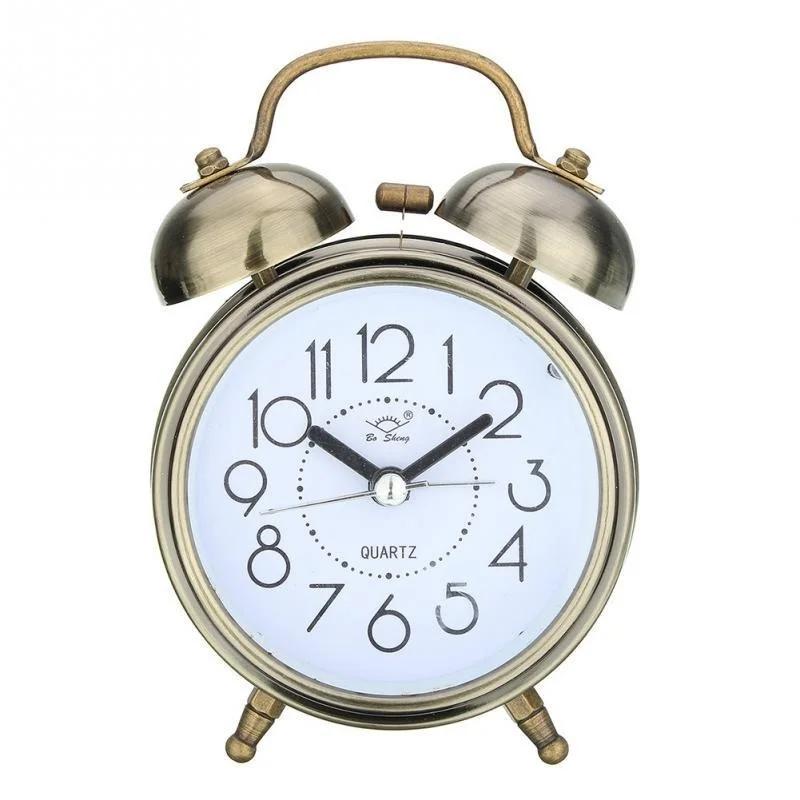 

1 Pcs Alarm Clock Vintage Retro Silent Pointer Clocks Round Number Dual Bell Loud Alarm Clock Bedside Night Light Home Decors бронзовий