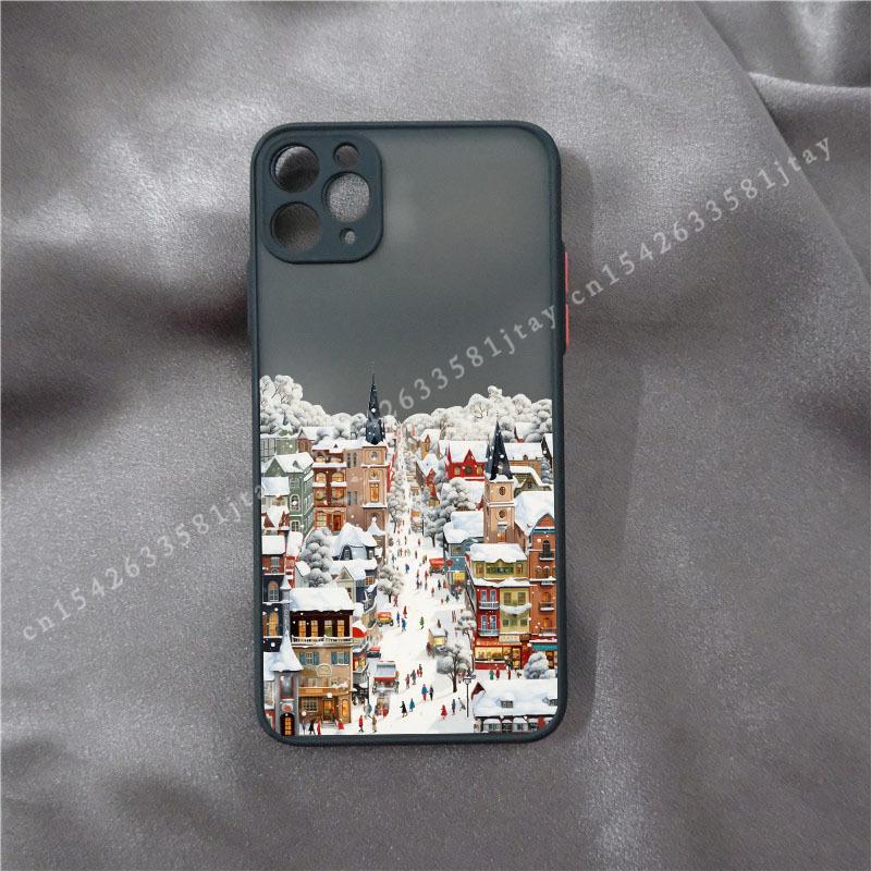Christmas Phone Case for IPhone 16 15 14 11 Pro Max 14 Plus X XS XR 12 13 Mini Hand Painted Winter Snow House Matte Funda Cover