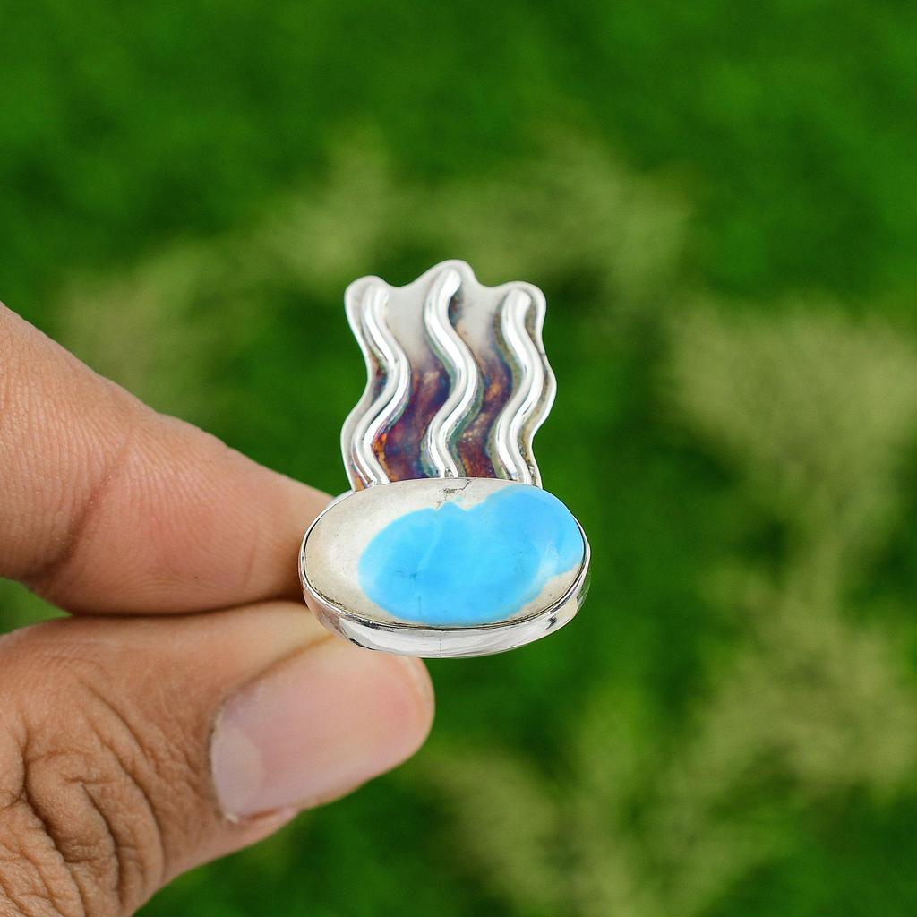 Natural Sleeping Beauty Turquoise Gemstone Stackable Ring Size 8.75 925 Silver