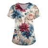 Women's Printing Uniform Work Uniform V-neck Pockets Basic Short Sleeve Pullover Top