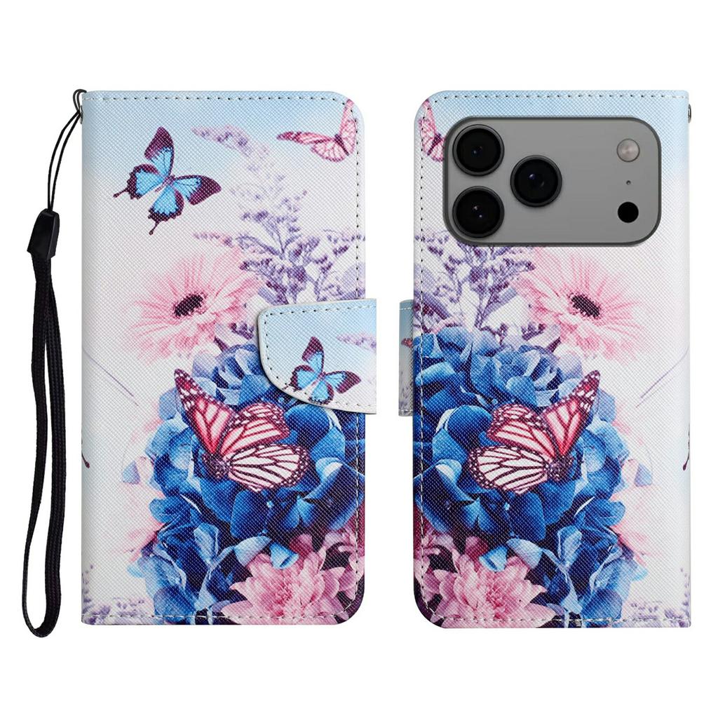 For iPhone 17 Pro Max Case Pattern Printing Protective Leather Folio Phone Cover with Wrist Strap