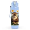 1PC Sunflower Otter Cartoon 750ml Color Plastic Sports Water Bottle Leakproof Flip Straw Lid Suitable for Sports Office Home Use