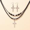 Trendy Five Leaf Clover Beaded Necklace And Earrings Set With Braided Wax Cord Pendant For Casual Everyday Wear