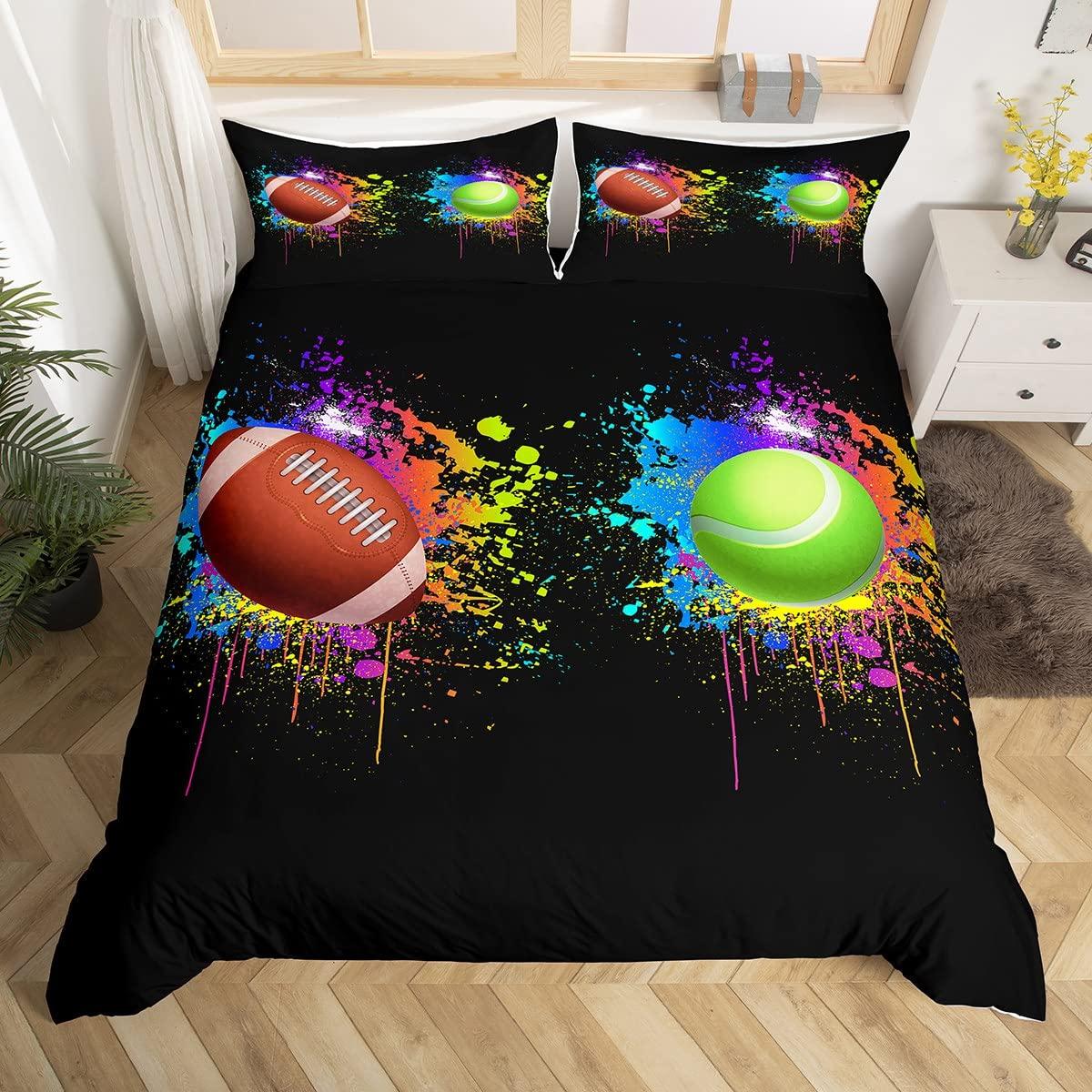 

Tennis Ball Duvet Cover Set Sports Game Themed Bedding Set Twin Size For Boys Teens Adult Tennis Racket Ball Comforter Cover EU single(135x200cm)