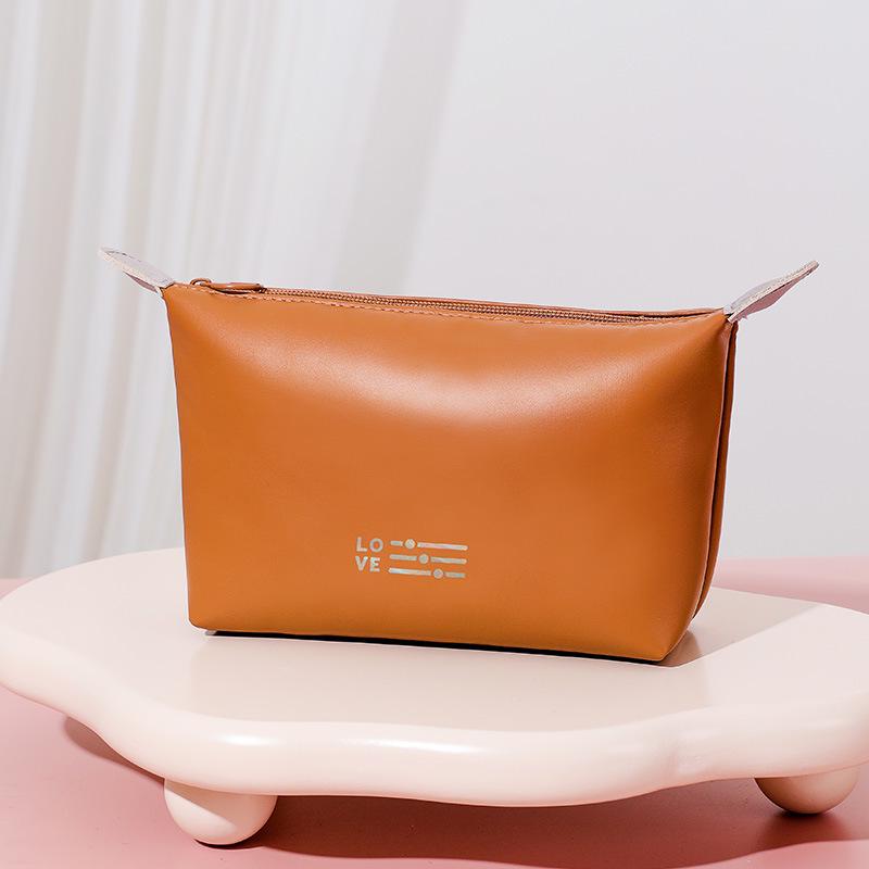 PU Waterproof Large Capacity Travel Makeup Bag - Simple, Fashionable, Portable Toiletry Organizer in Solid Colors