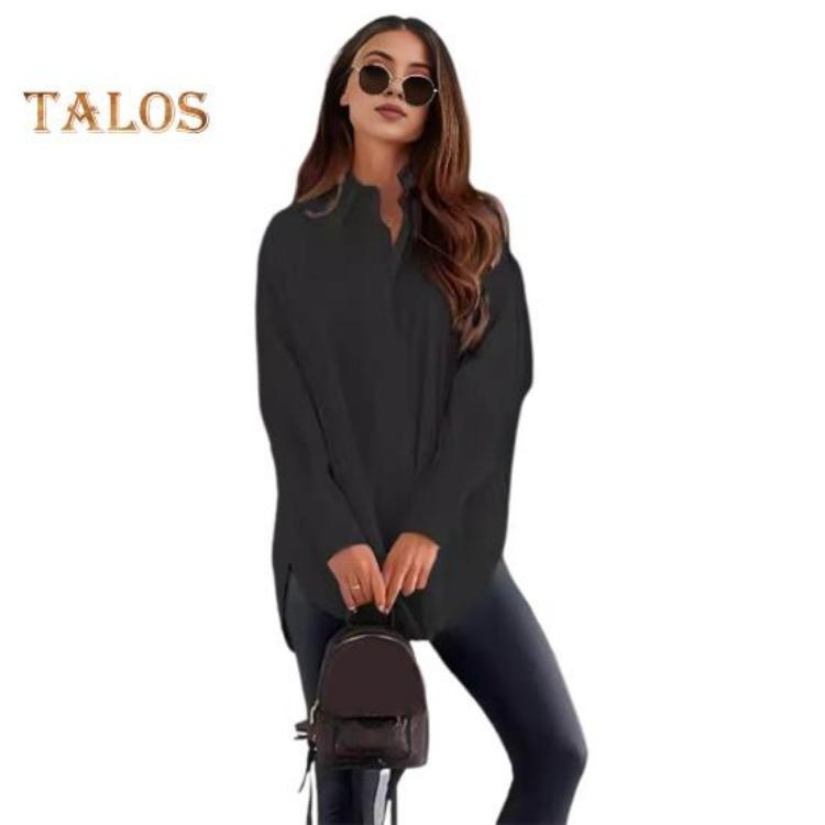 Office Lady Shirt Women Casual Lapel Long Sleeve Solid Color Loose Fit Tops Commuting Style Single Breasted Shirt