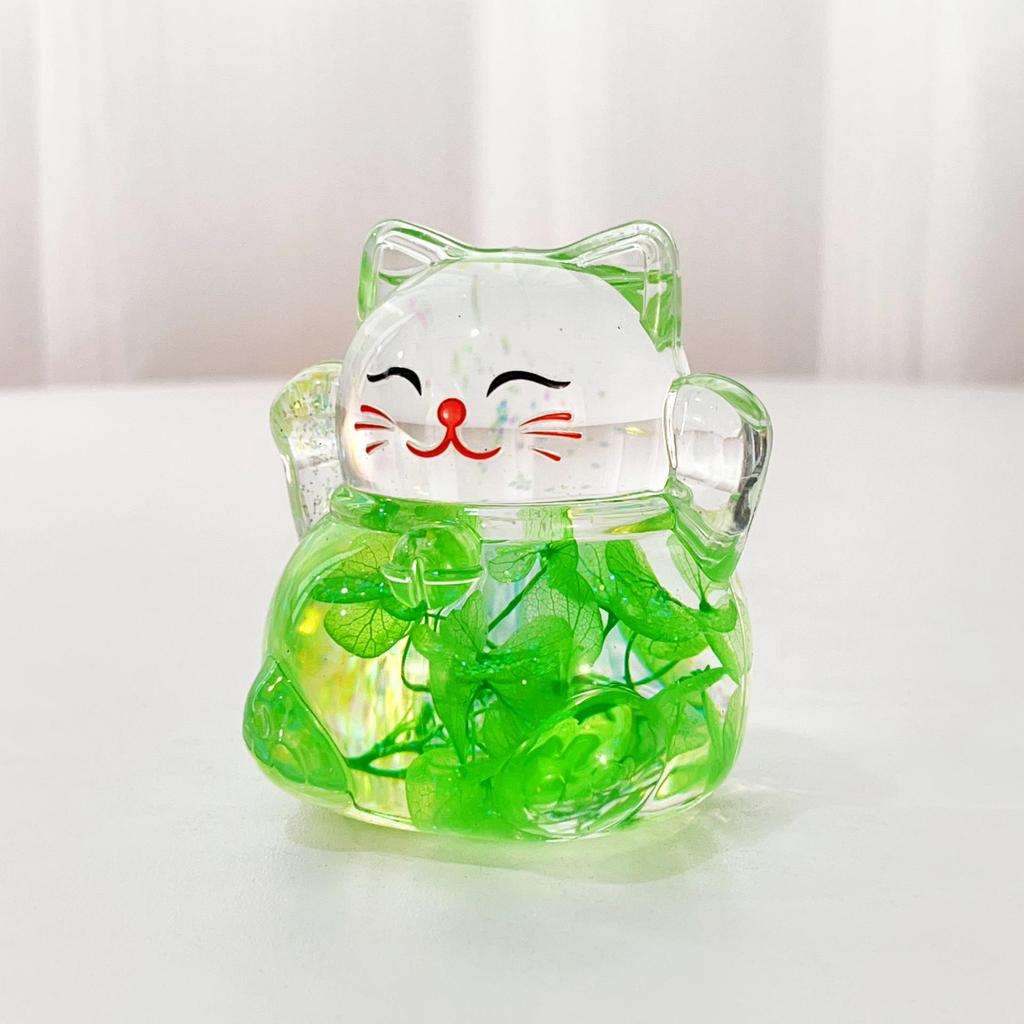 Luminous Glitter Lucky Cat Desktop Figurine with Flowing Sand