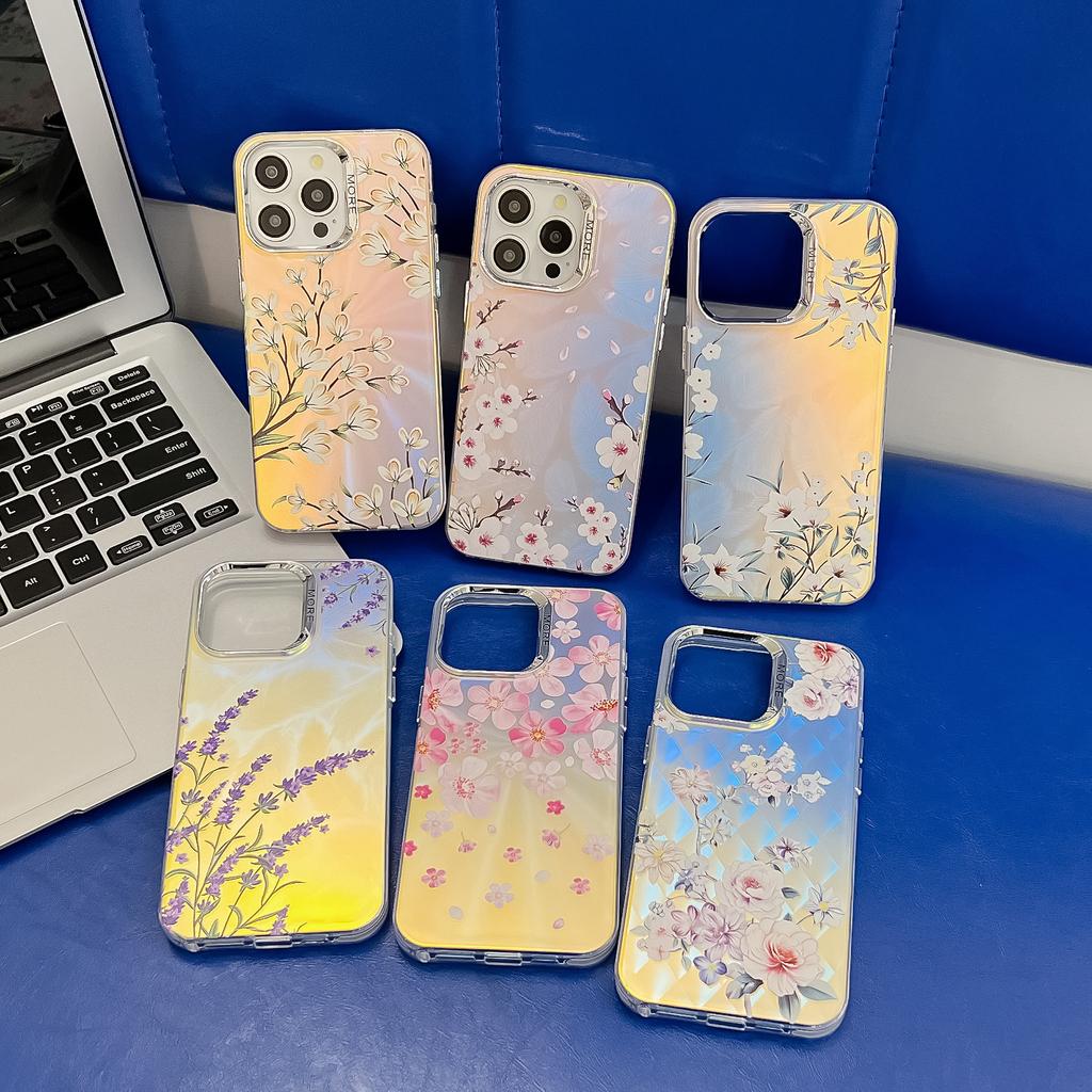 Electroplated laser flower suitable for iphone16E mobile phone case matte IMD Apple 15promax anti-drop 14