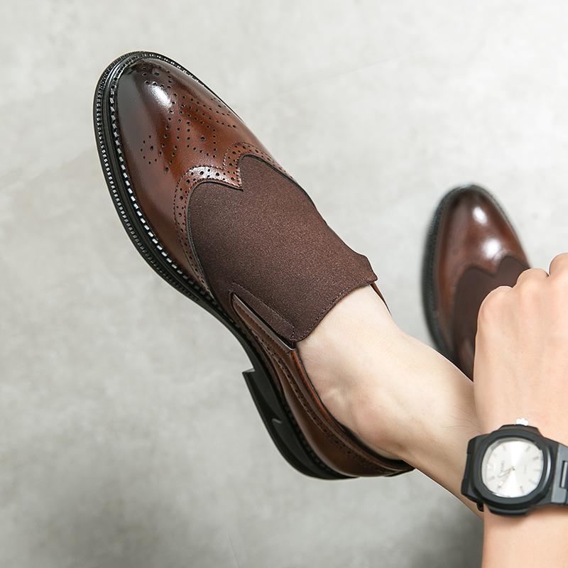 Herrenschuhe Formell Kleid Lässig Leder Brogue Geschnitzt Patchwork Braun Elegant Luxus Anzug Herrenschuhe Große Größe Dropshipping Mode