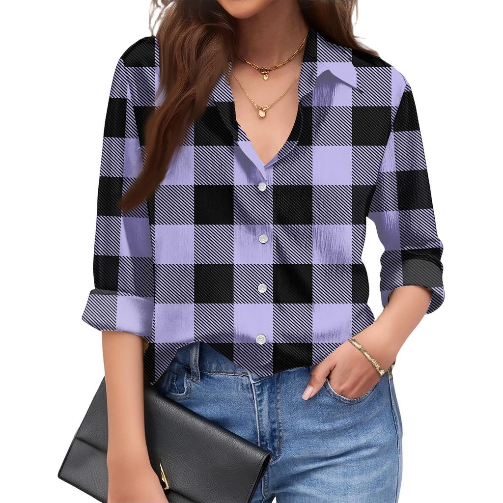 Women's Fashionable Casual Loose Plaid Long,sleeved Shirt