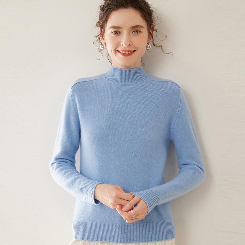 

Женский толстый кашемировый свитер с плечом-погон и полувысоким воротом на осень/зиму XXL