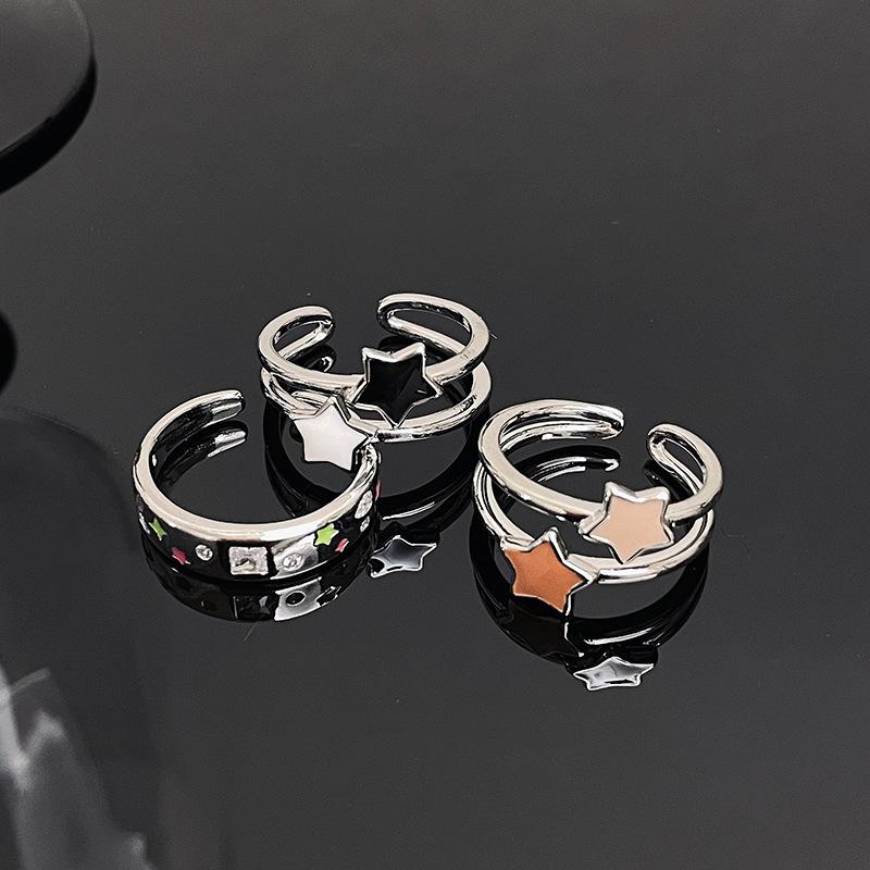 Simple Light Luxury Star Enamel Open Ring Black And White Color Scheme Niche Design Personalized Fashion Exquisite Ring