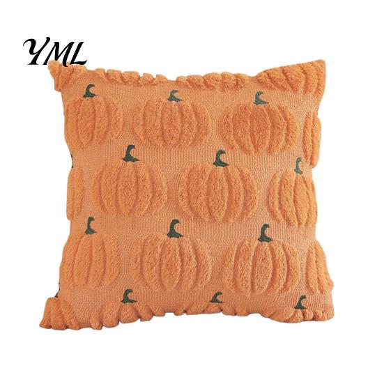 Soft Plush Ghost Decor Pumpkin Cushion Cover, Halloween Throw Pillow 18 X Inch Theme Indoor Cute Case for Spooky Season, Cozy Fall Home Decorative
