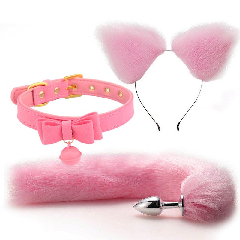 Coda di Volpe Carina Plug Anale Fiocco Orecchie da Gatto Morbide Fasce per Capelli Collare Cosplay Erotico Accessori per Coppie Giocattoli Sessuali Sm per Donna Uomo