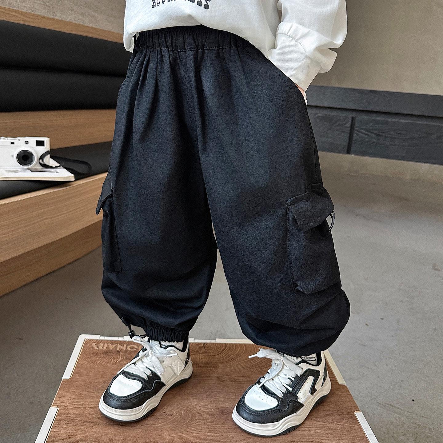 

Boys 2025 Spring/Autumn Cargo Pants: Stylish and Trendy Toddler Casual Wear 130cm чёрный