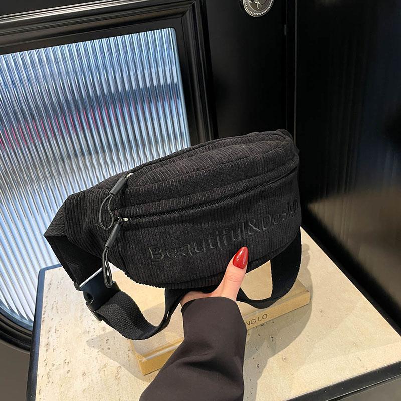 Fløyel midjeveske for kvinner brodert bokstav Fanny pack hoftevesker enkel skulder crossbody brystveske