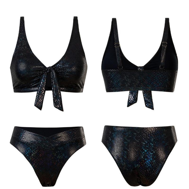 Dámský duhový hadí potisk s vázáním vpředu, vysoký pas, dvoudílná plavková sada, bikiny s výstřihem do V