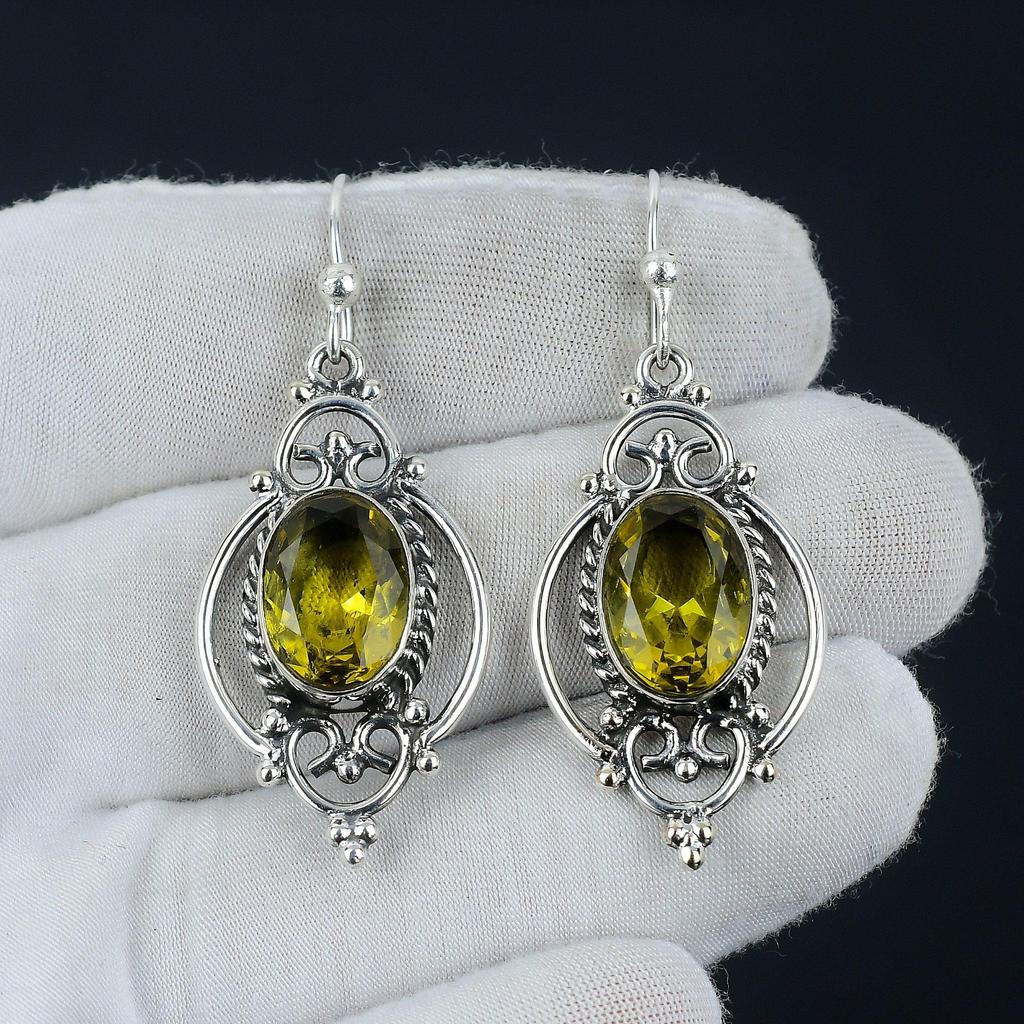 Citrin Ohrringe, Citrin Silber Ohrringe, Citrin Kristall Cabochon Ohrringe, 925 Sterling Silber Ohrringe, Edelstein Ohrringe, Baumeln Ohrringe