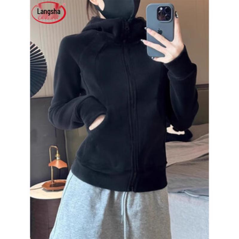 

Langsha Women s Thickened Plush Hooded Cardigan L