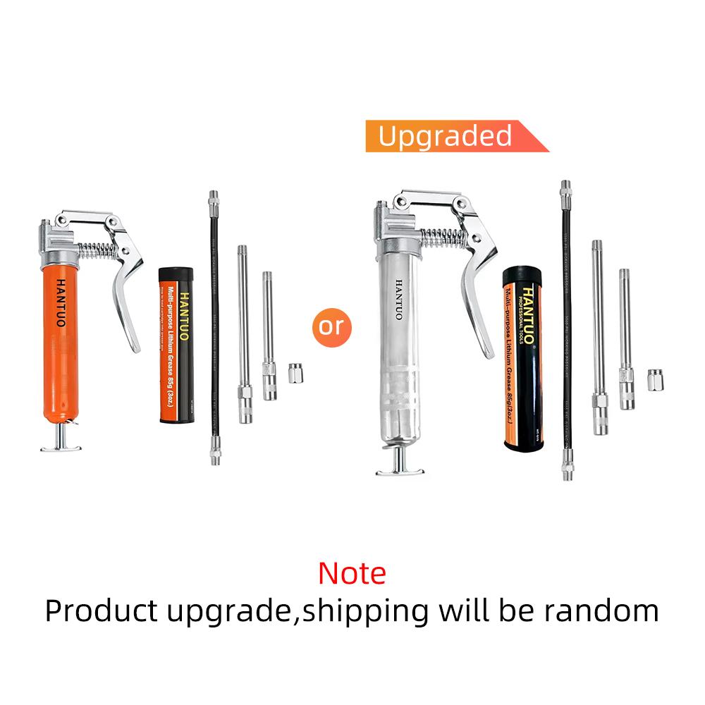 Grease Gun 3000 PSI Pistol Grip 3 oz Load 18Inch Spring Flex Hose 2Grease Couplers 2Extension Rigid Pipes and 1Sharp Type Nozzle