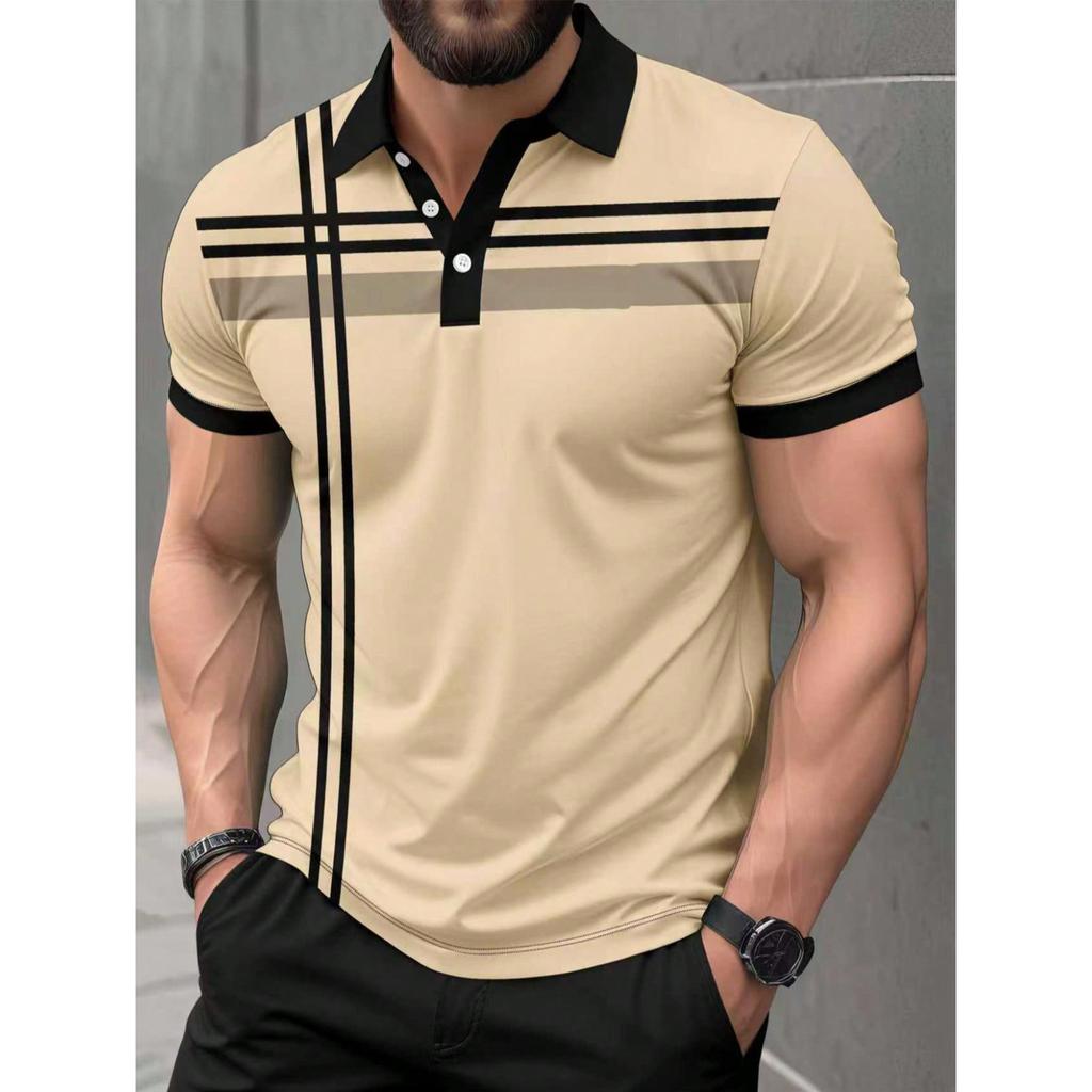 Stylish Striped Short-sleeved Polo Shirt, Versatile and Comfortable for Daily Wear.