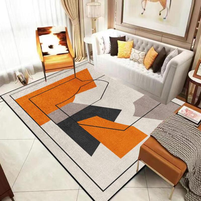 Geometric Orange Carpet Living Room Modern Home Decoration Bedroom Large Area Rugs Washable Antiskid Lounge Floor Mats Doorstep