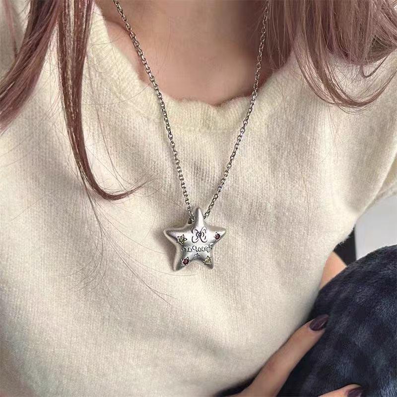 Dopamine Zircon Star Pendant Necklace Women's Sweet Cool Cold Wind Long Sweater Chain Accessories Versatile Fashionable Neck Chain
