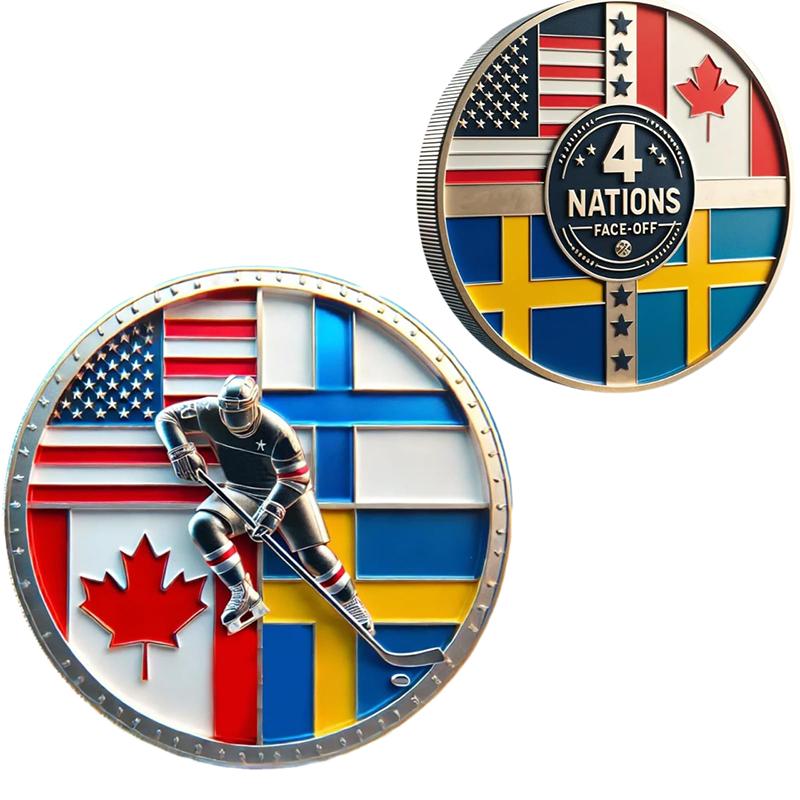 Hockey Four Nations Commemorative Coin Symbol Of Hockey Glory Encouragement Challenge Coins Hockey Game Fans Pocket Token Gift