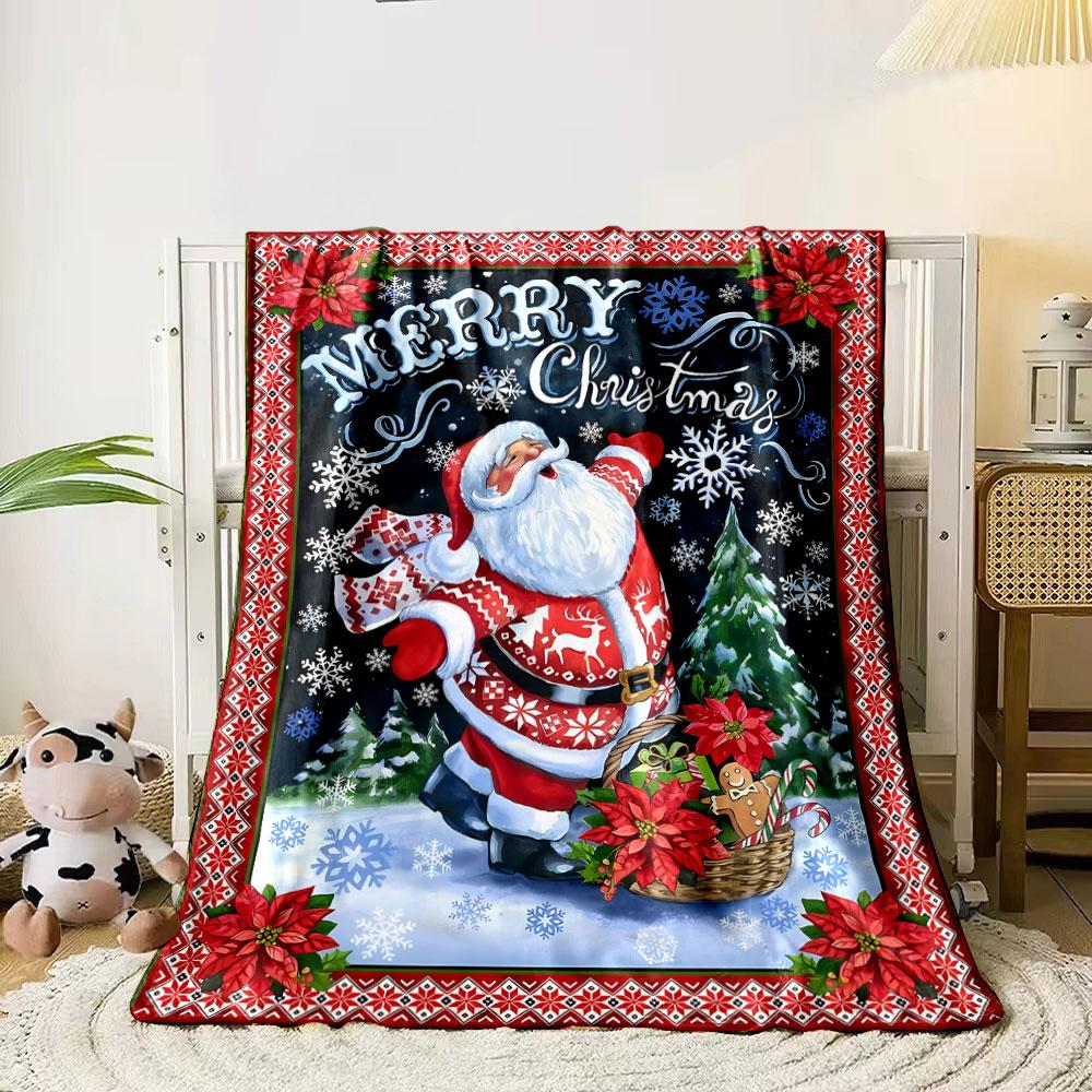 Merry Christmas Santa Claus PrintBlanket Bedroom Blanket for Livingroom Couch Lunch Break Soft Throw for Friend's Festival Gift