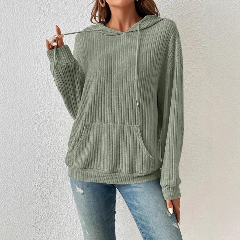 2025 New Autumn and Winter Women's Sweater TEMU Hooded Pit Strip Kangaroo Pocket Guard