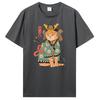 Summer New Men Japanese Samurai Cat Graphic T Shirt Fashion Casual Personality Cool T-shirt Print Cotton Tees Tops