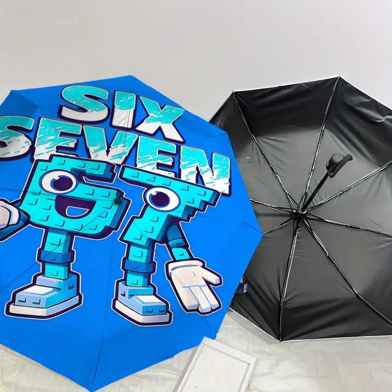 1PC Six Seven Bot Umbrella-8-Rib Reinforced, Automatic Open, Lightweight & Durable, Cute Fashion Accessory for Outdoor-T303