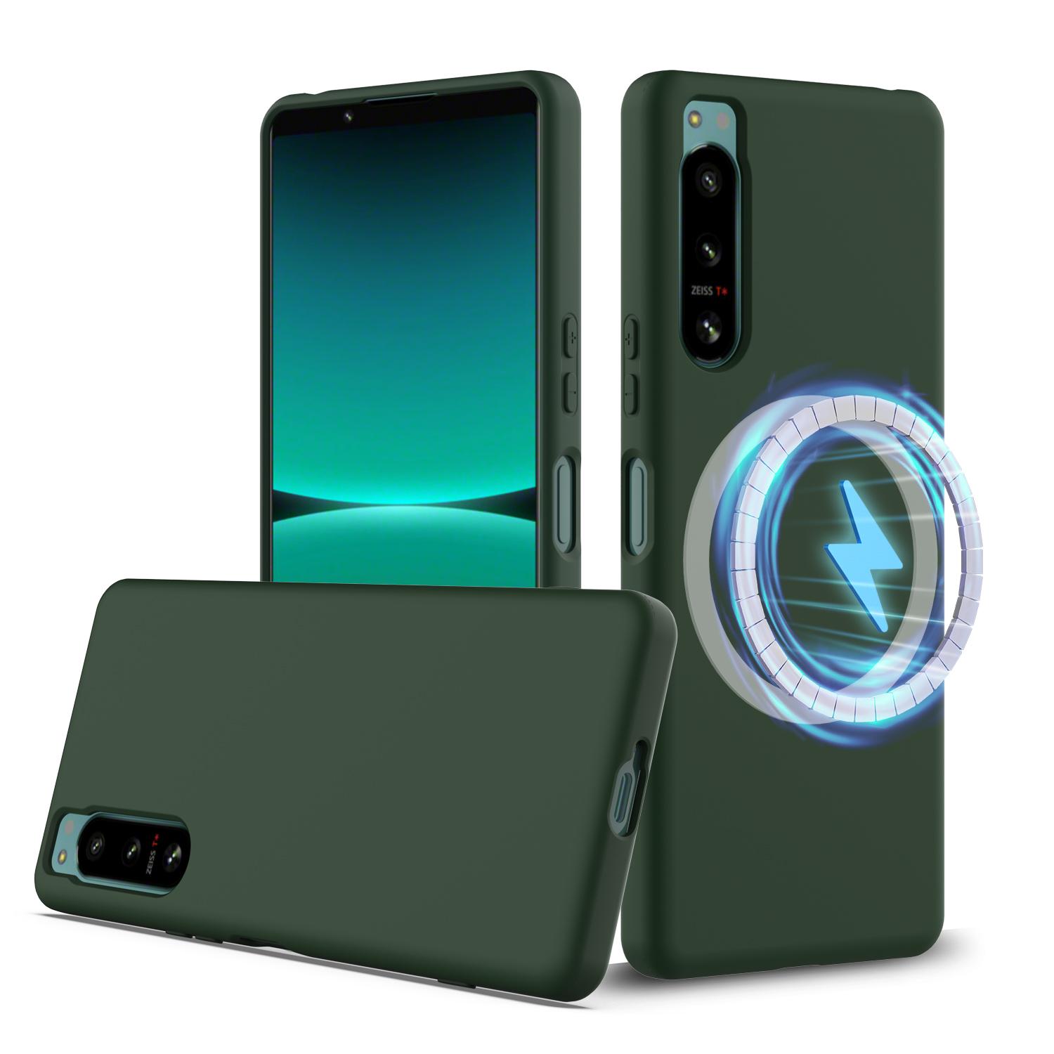 

Для Sony Xperia 5 IV 5G Чехол из жидкого силикона со шнурком Совместимый с MagSafe Чехол для телефона Dark Green