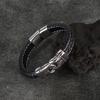 Men's Titanium Steel Black Leather Rope Woven Bracelet Bracelet European and American Simple Style