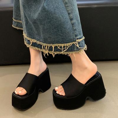 Summer Punk Chunky Platform Mule Sandals For Women Thick Heel Black Leisure Women Shoes Casual Slipper Big Size 42
