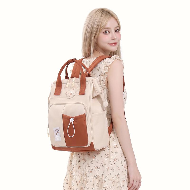 Zaino in Nylon Orsetto Carino per Donna Grande Capacità Multitasche Scuola Viaggio Daypack Leggero