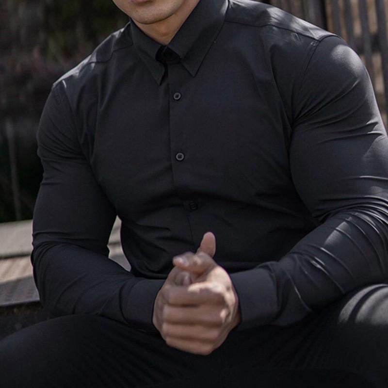 Herren Nicht-Bügeln Langarm Business Casual Hemd - Knitterfrei, Frühling/Herbst XL schwarz