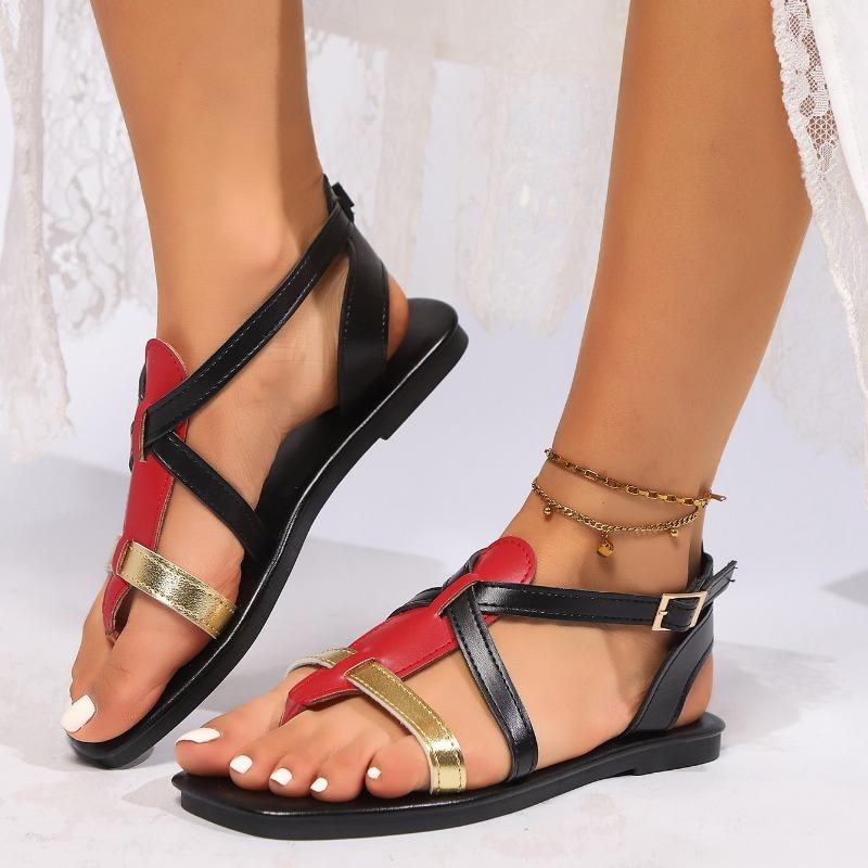 Fashion Ladies Shoes 2025 Summer New Open Toe Women's Sandals Plus Size Mixed Colors Buckle Strap Flat Sandal Outdoor Daily Casual Flats